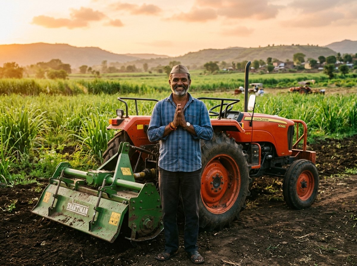 Indian Farmer Santosh Patil with JRT Rotavator