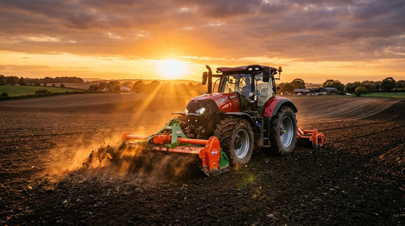 Agricultural tractor with JRT Rotavator in field